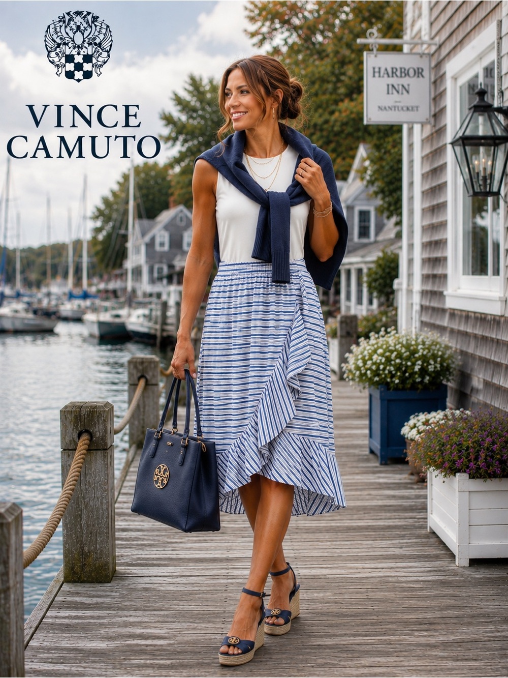 Vince Camuto Tiered Blue Stripe,Layered Ruffle Hem,Sleeveless, EUC Size 2
